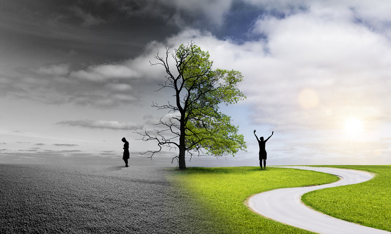 Woman Changing  from a sad mood to joy