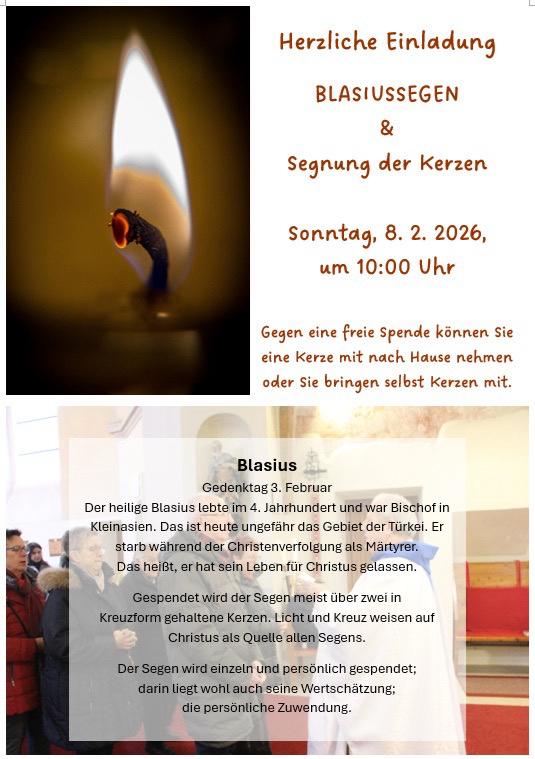 Einladung Blasiussegen und Kerzenweihe / Helma Wachter PGR Pfarre Neuaigen