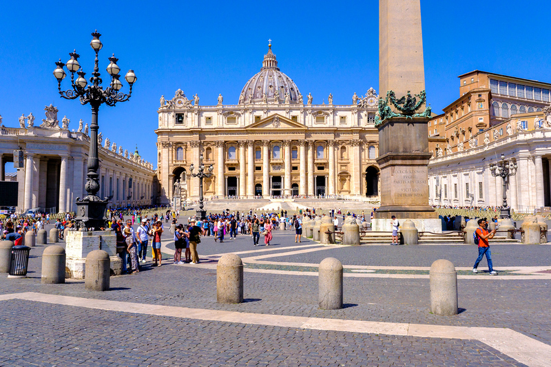Rome, IT - 11 August 2023: St Peter's square and St. Peter's Basilica